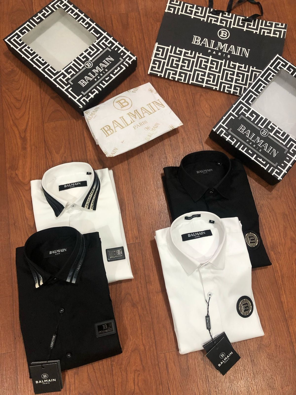 Balmain Paris Black White collar strip shirt