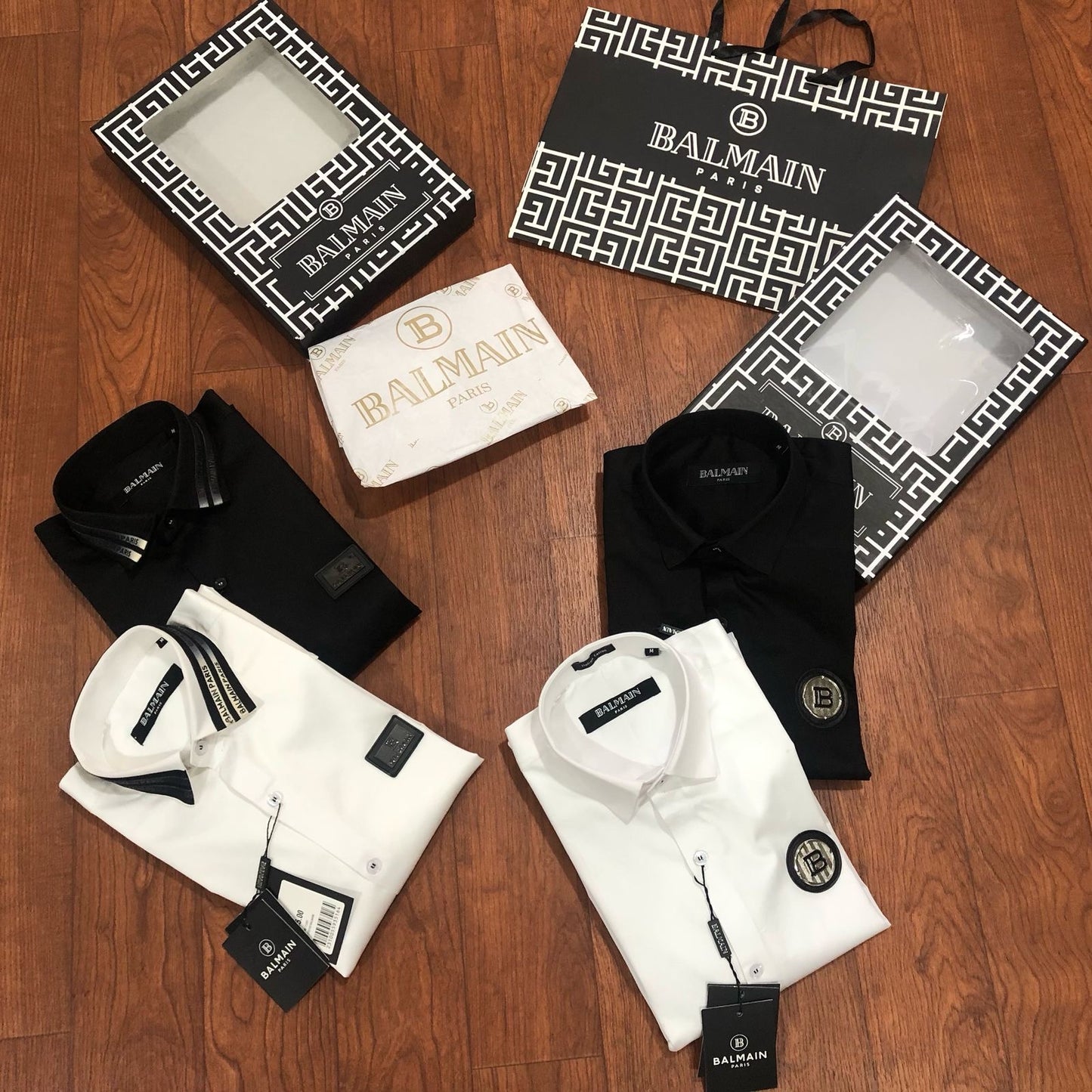 Balmain Paris Black White collar strip shirt