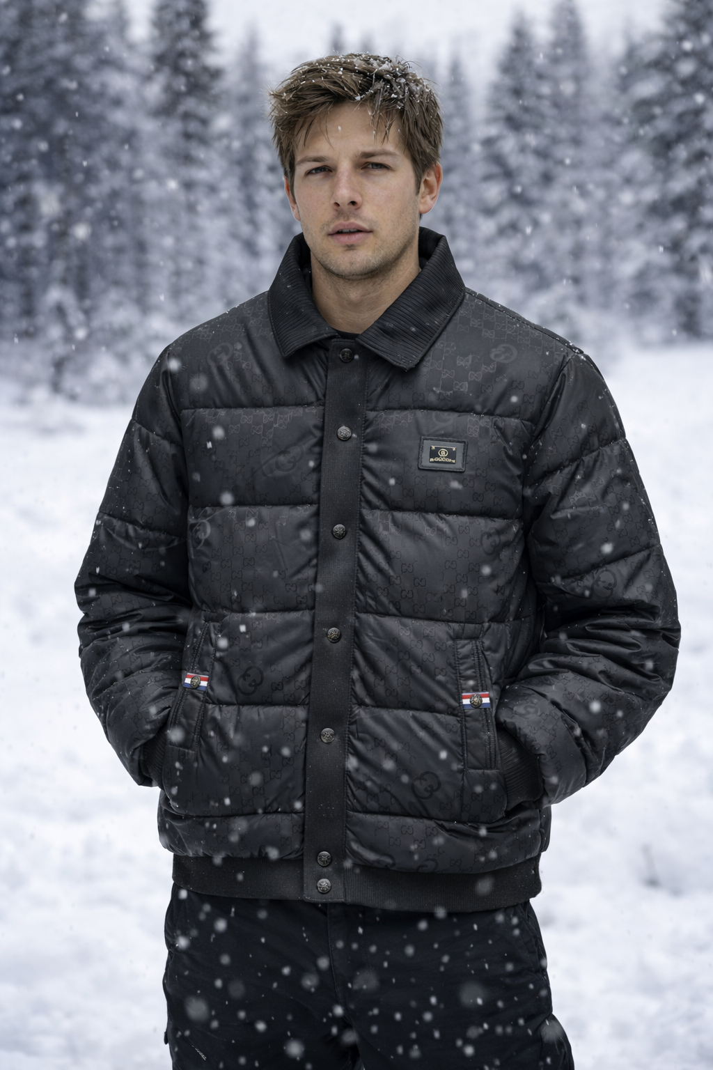 GUCCI JACKET WITH LEATHER PATCH STEEL LOGO IMPORTED DUCK FEATHER -10 degree