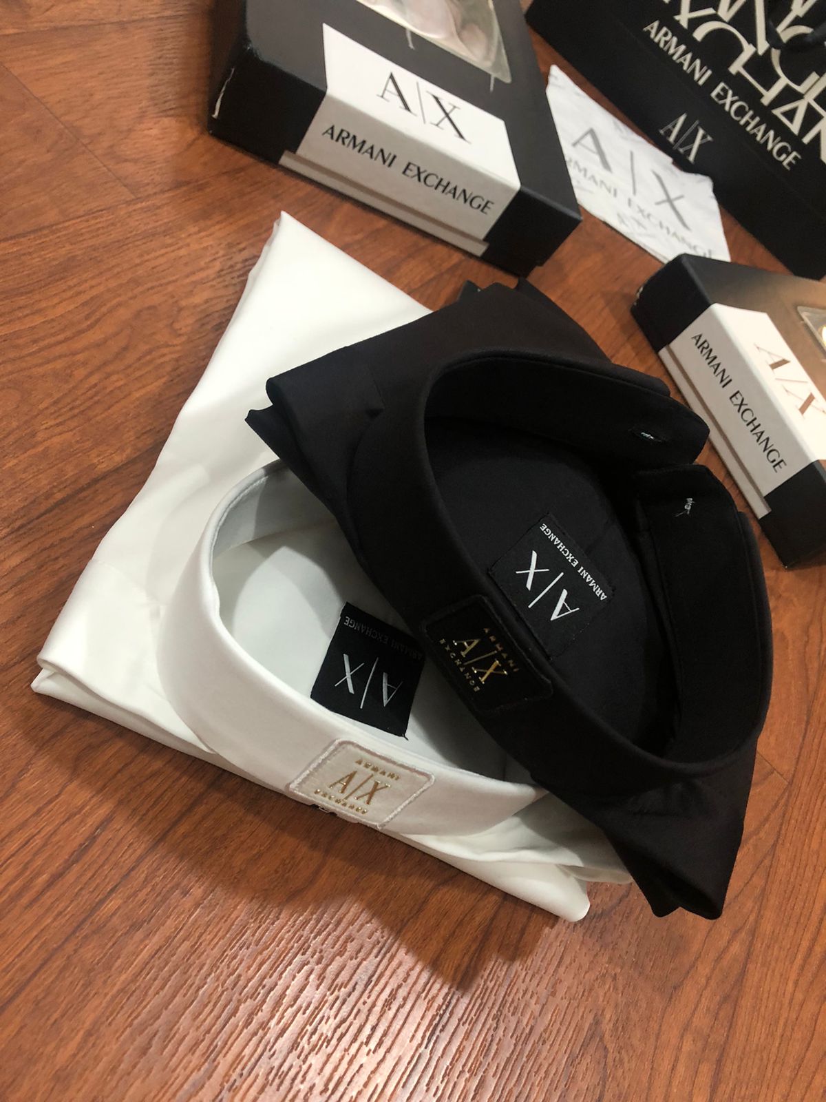 ARMANI EXCHANGE AX FRONT STRIP COLLAR LOGO BLACK SHIRT