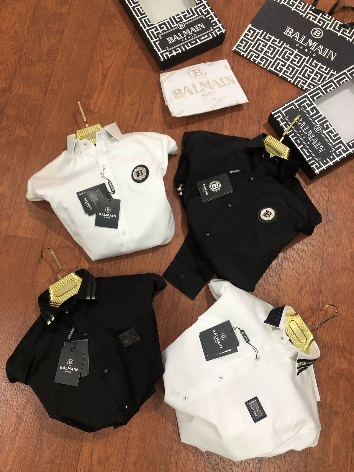 Balmain Paris Black White collar strip shirt