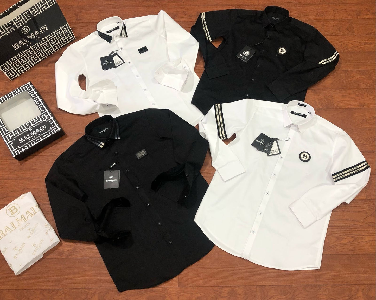 Balmain Paris Black White collar strip shirt