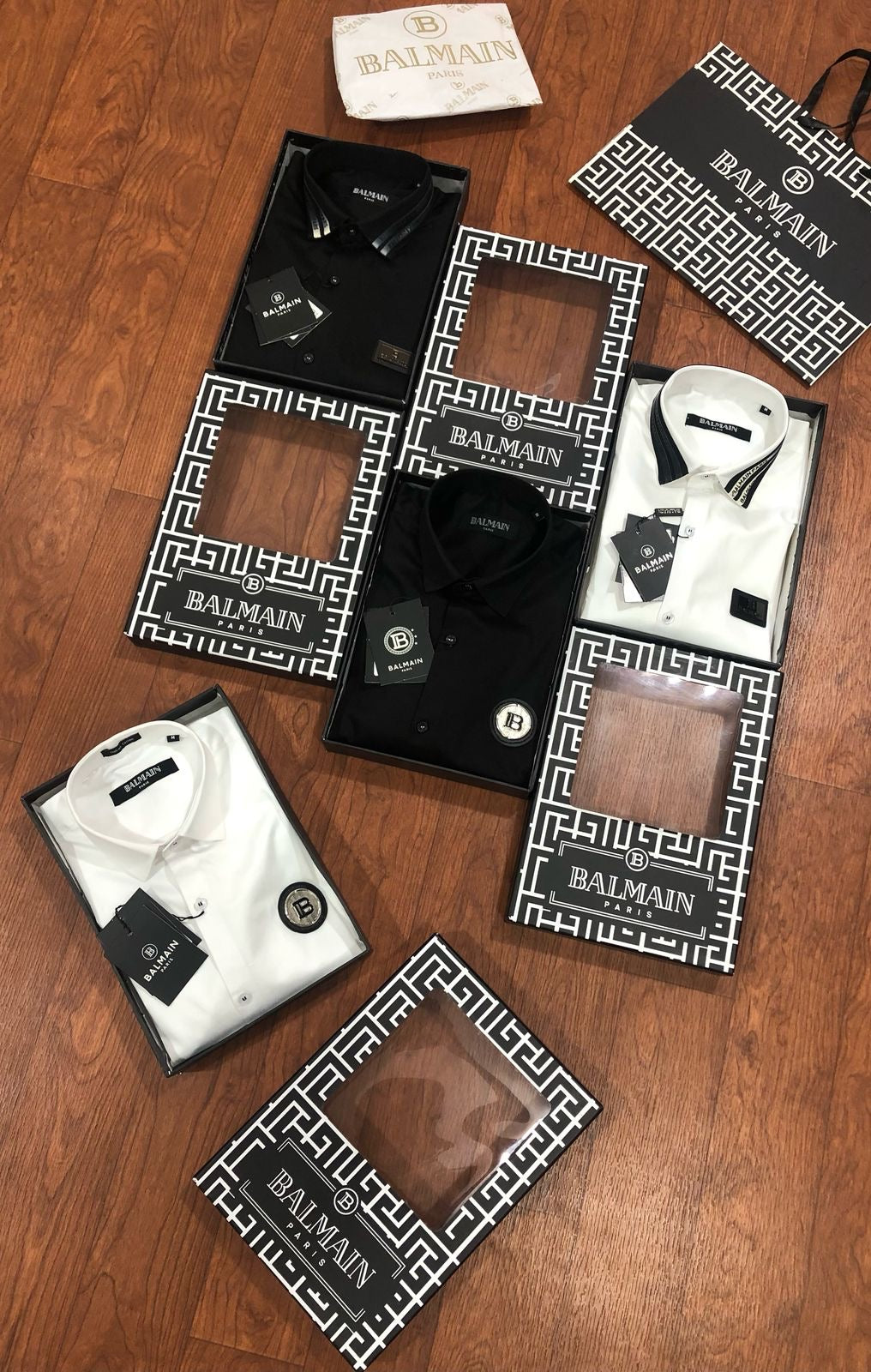 Balmain Paris Black White collar strip shirt