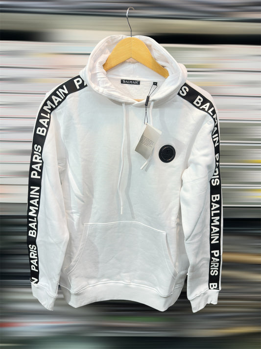 BALMAIN PARIS MEN'S PREMIUM WHITE HOODIE