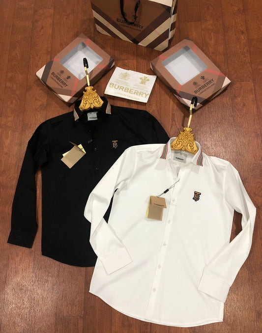 BURBERRY SHIRT COLLAR STRIP BLACK SHIRT