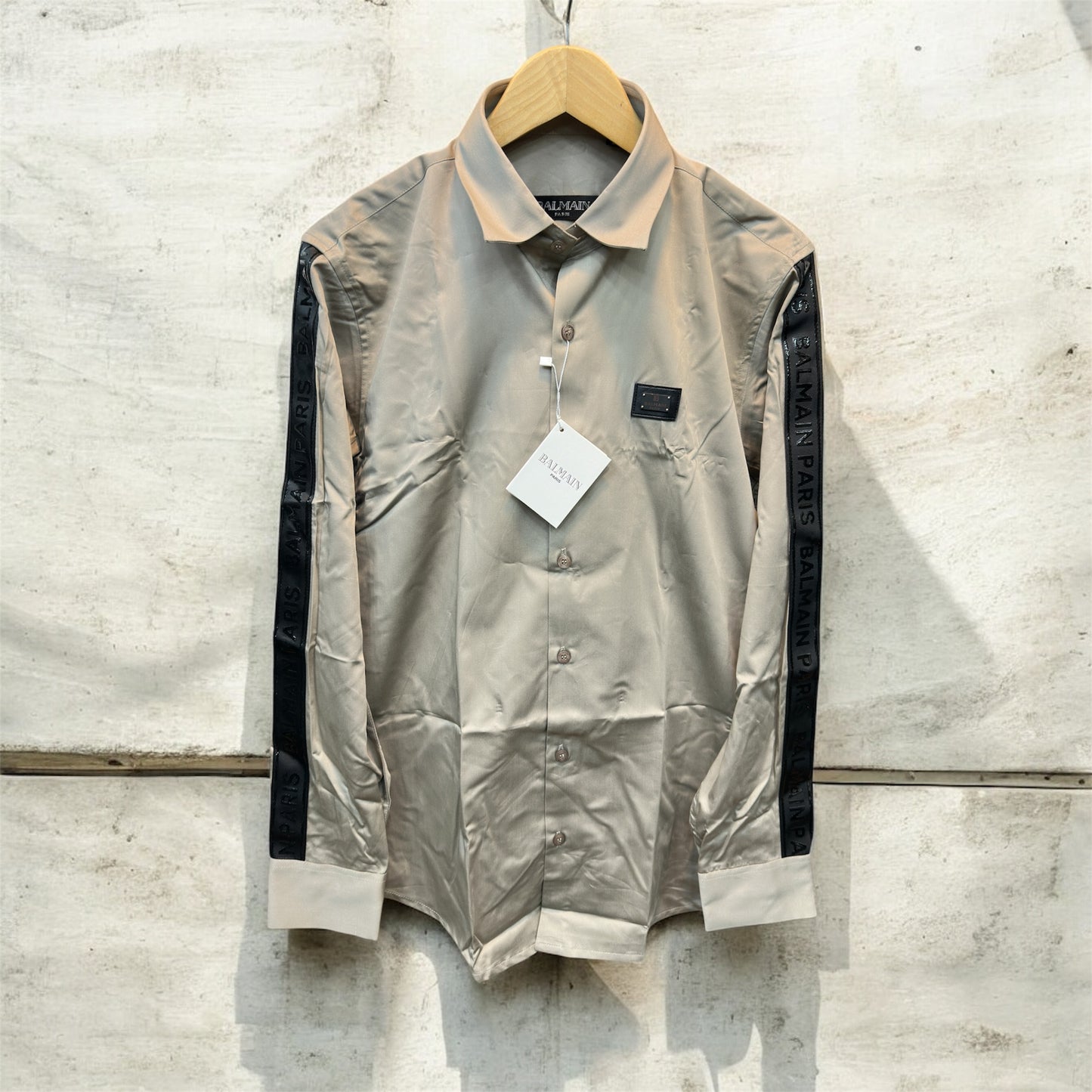 BALMAIN PARIS SIDE STRIP BEIGE SHIRT