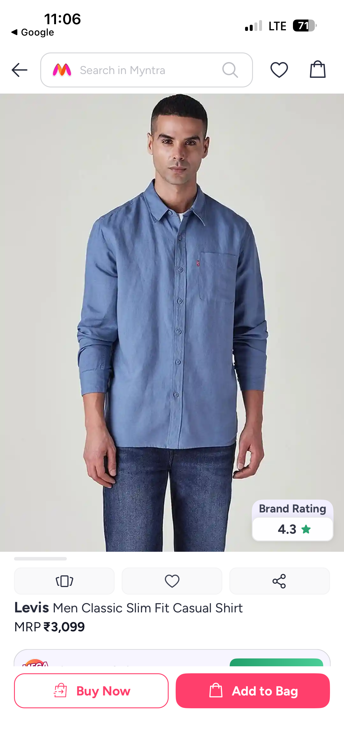 LEVI,s SILKY DENIM SKY BLUE SHIRT