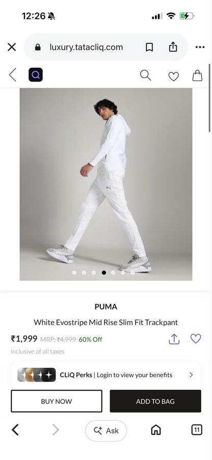 PUMAA TRACK PANT LOWER WHITE