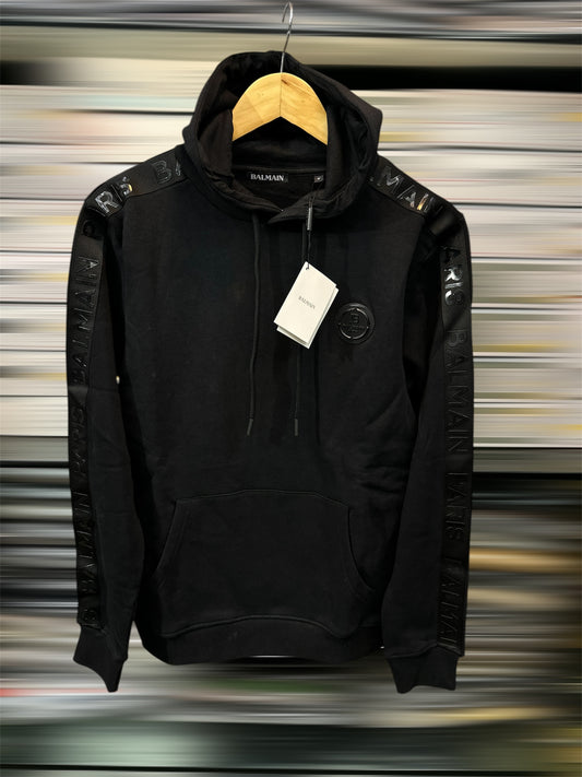 BALMAIN PARIS BLACK SIDE STRIP HOODY