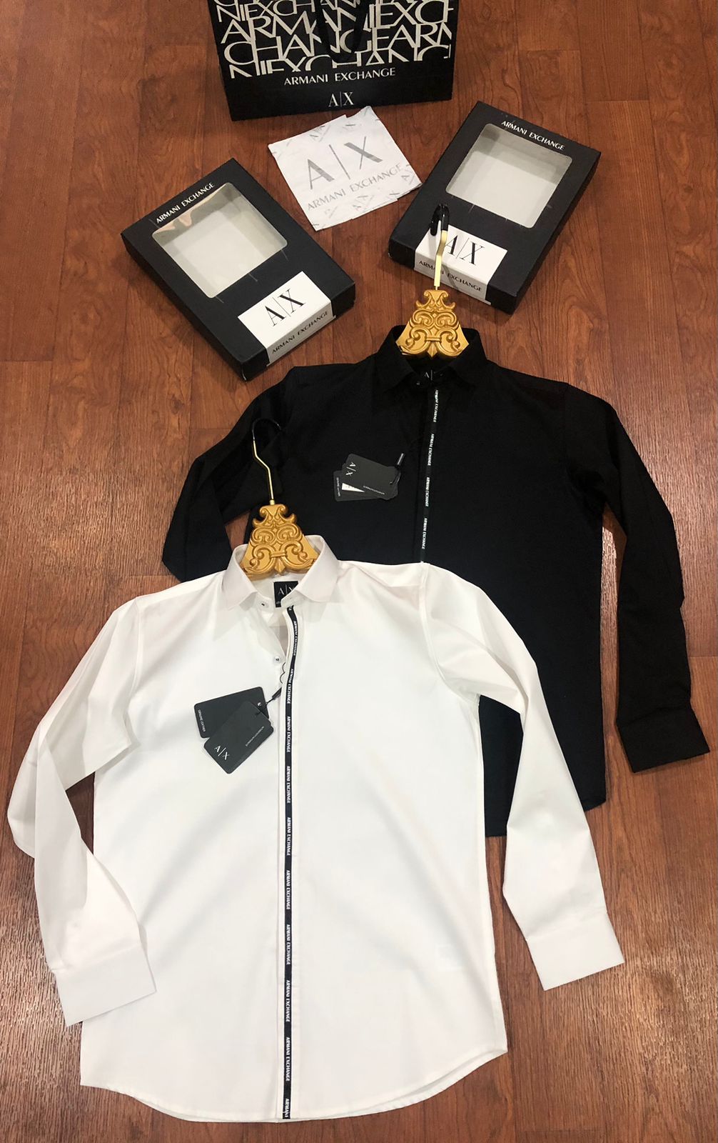 ARMANI EXCHANGE AX FRONT STRIP COLLAR LOGO WHITE SHIRT