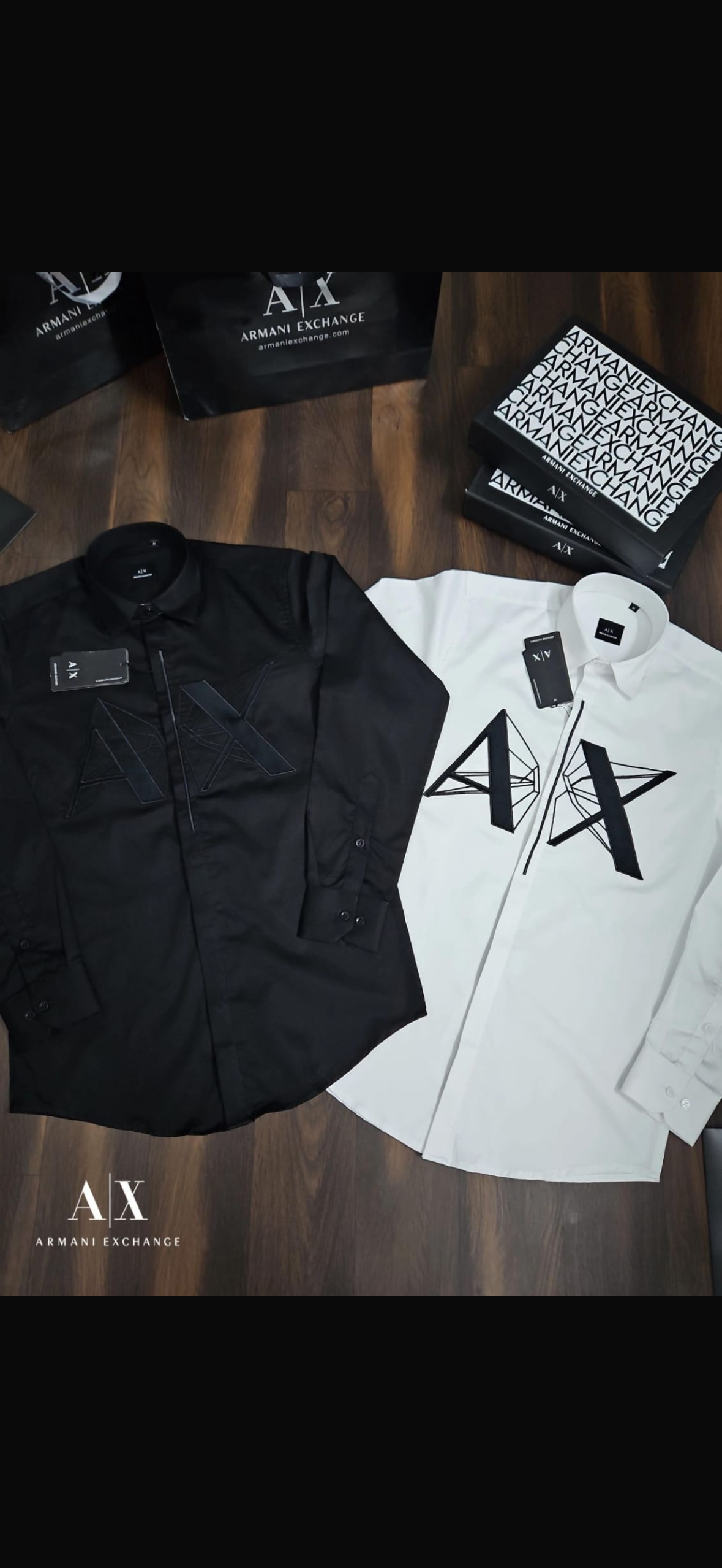 ARMANI EXCHANGE BLACK VELVET SHIRT