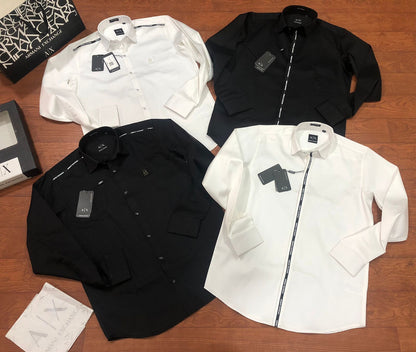 ARMANI EXCHANGE AX FRONT STRIP COLLAR LOGO BLACK SHIRT