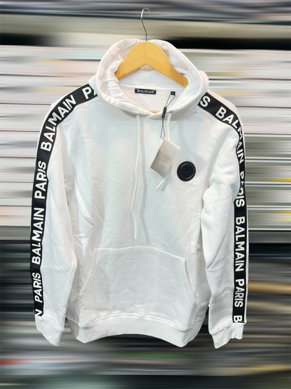 BALMAIN PARIS WHITE SIDE STRIP HOODY