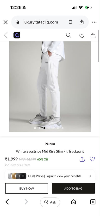 PUMAA TRACK PANT LOWER WHITE