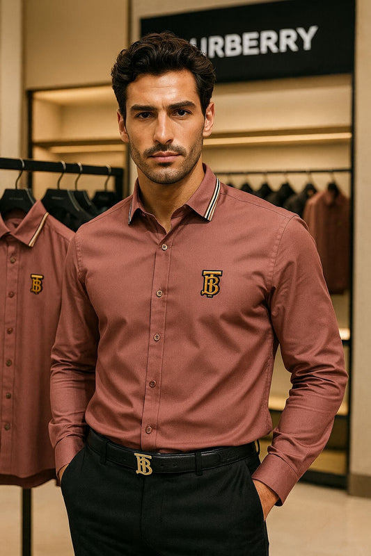 BURBERRY SHIRT COLLAR STRIP PINK SHIRT