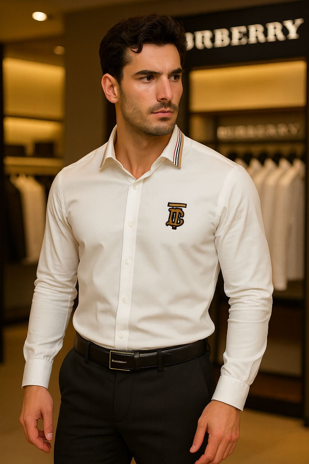 BURBERRY SHIRT COLLAR STRIP WHITE SHIRT