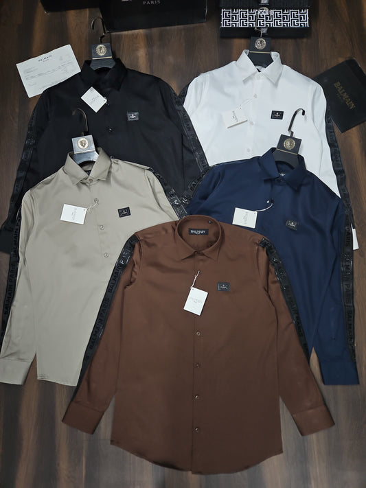 BALMAIN PARIS SIDE STRIP BROWN SHIRT
