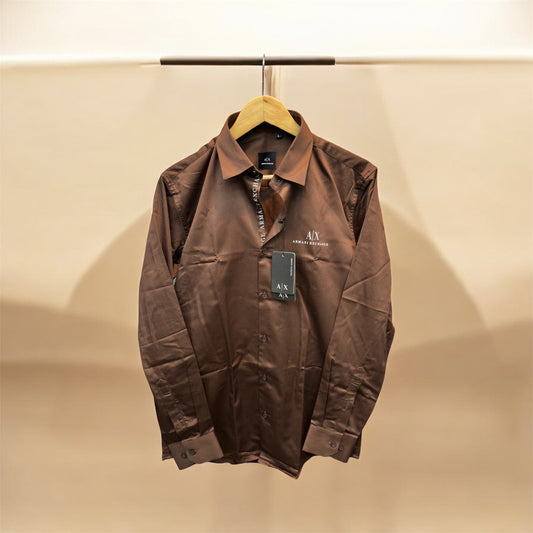 ARMANI EXCHANGE AX FRONT BUTTON PRINT BROWN SHIRT