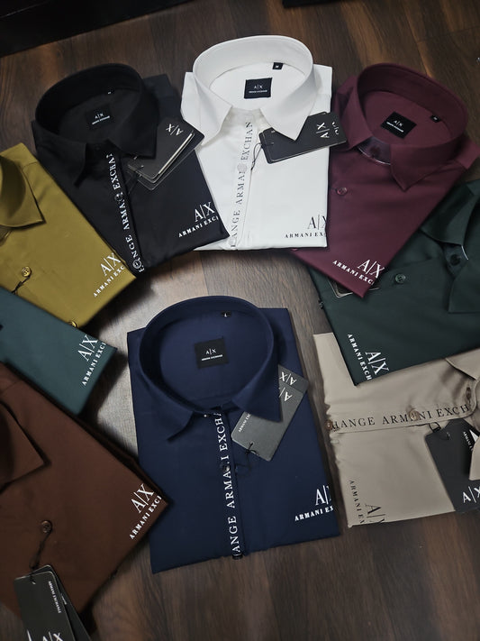 ARMANI EXCHANGE AX FRONT BUTTON PRINT BLUE SHIRT