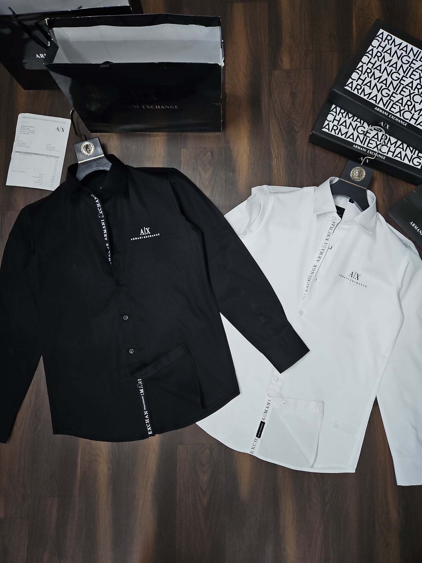 ARMANI EXCHANGE AX FRONT BUTTON PRINT BLACK SHIRT