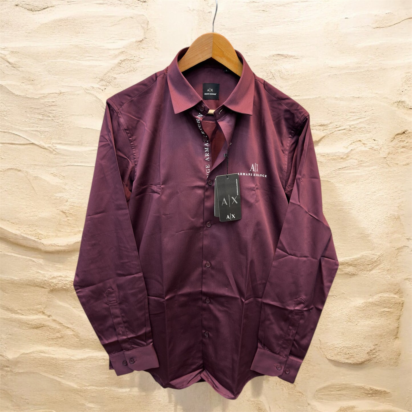 ARMANI EXCHANGE AX FRONT BUTTON PRINT MAHROON SHIRT