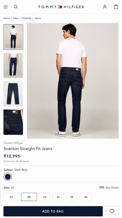TOMMY HILFIGR NAVY BLUE RAW WASH JEANS