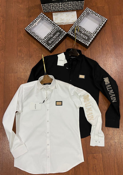 BALMAIN SIDE SLEEVE EMBROIDERY DESIGN BLACK SHIRT