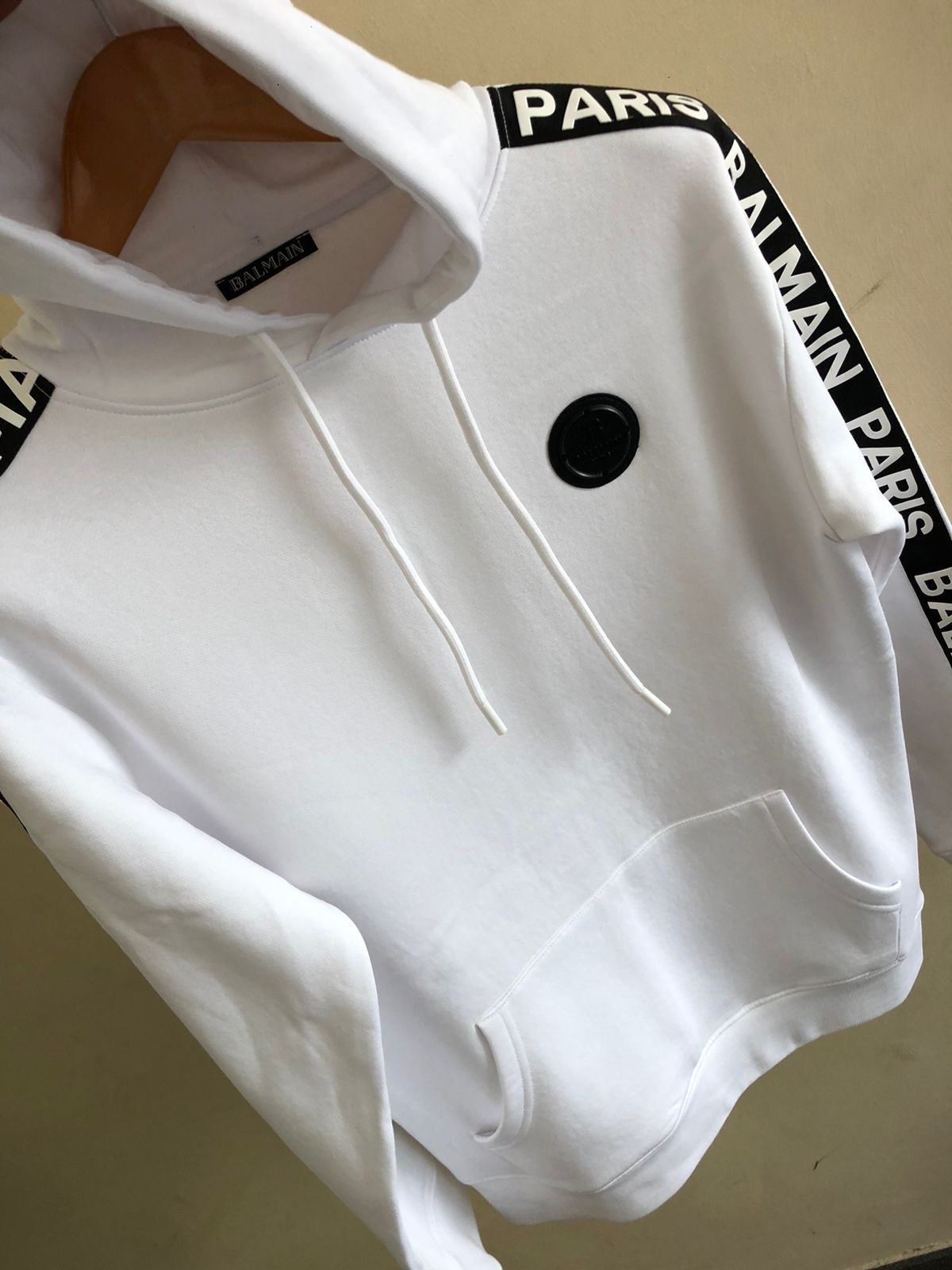 BALMAIN PARIS WHITE SIDE STRIP HOODY