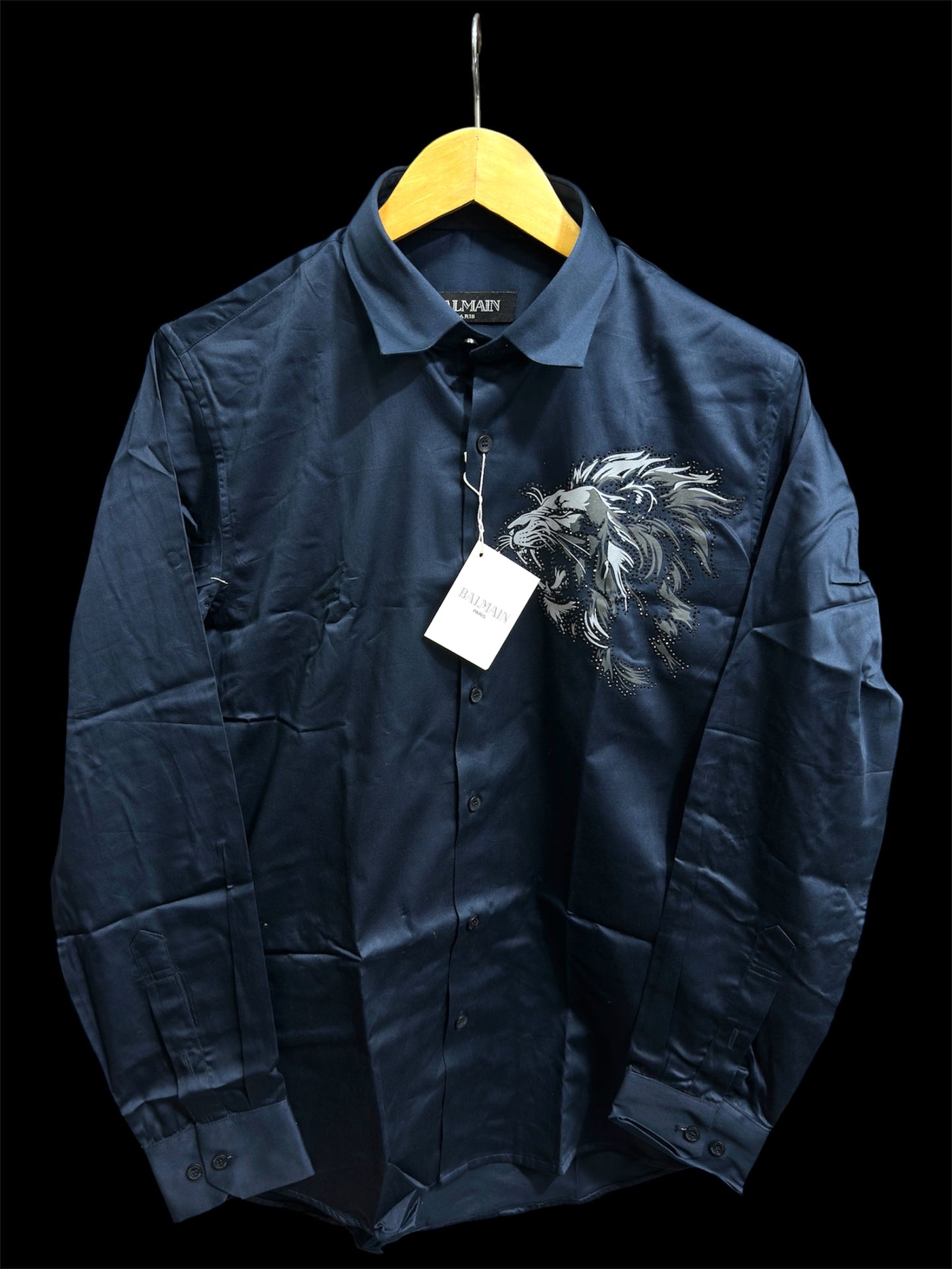 BALMAIN PARIS LION PRINT BLUE SHIRT