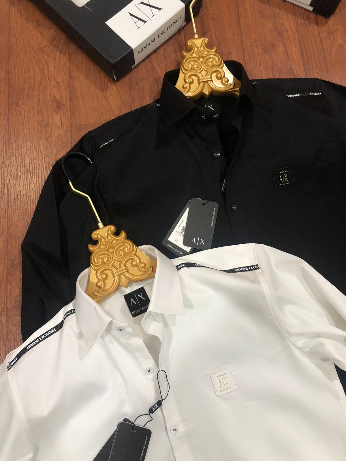 ARMANI EXCHANGE AX FRONT STRIP COLLAR LOGO WHITE SHIRT