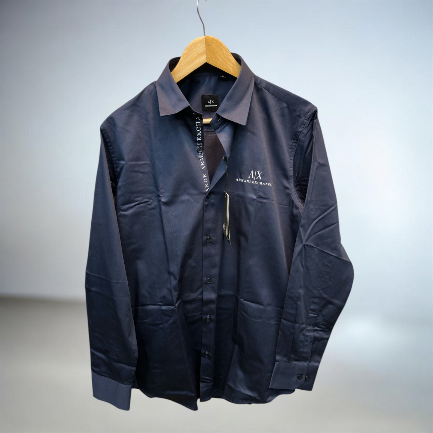 ARMANI EXCHANGE AX FRONT BUTTON PRINT BLUE SHIRT