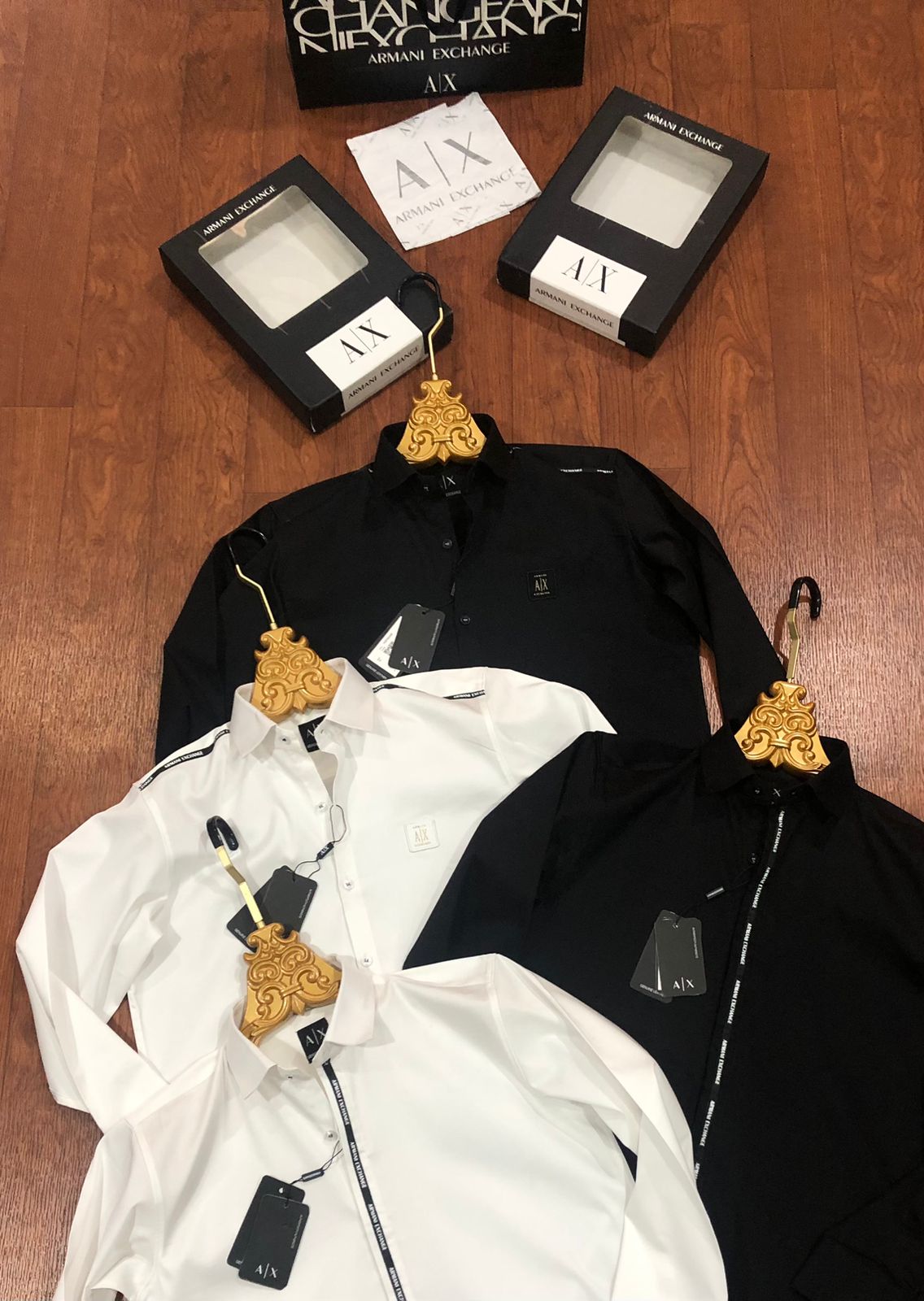 ARMANI EXCHANGE AX FRONT STRIP COLLAR LOGO WHITE SHIRT