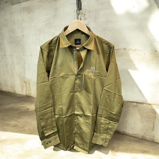 ARMANI EXCHANGE AX FRONT BUTTON PRINT LIGHT GREEN SHIRT