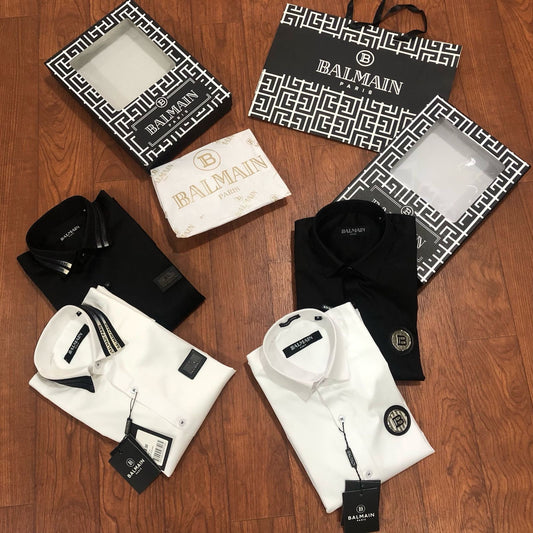 Balmain Paris Black White collar strip shirt