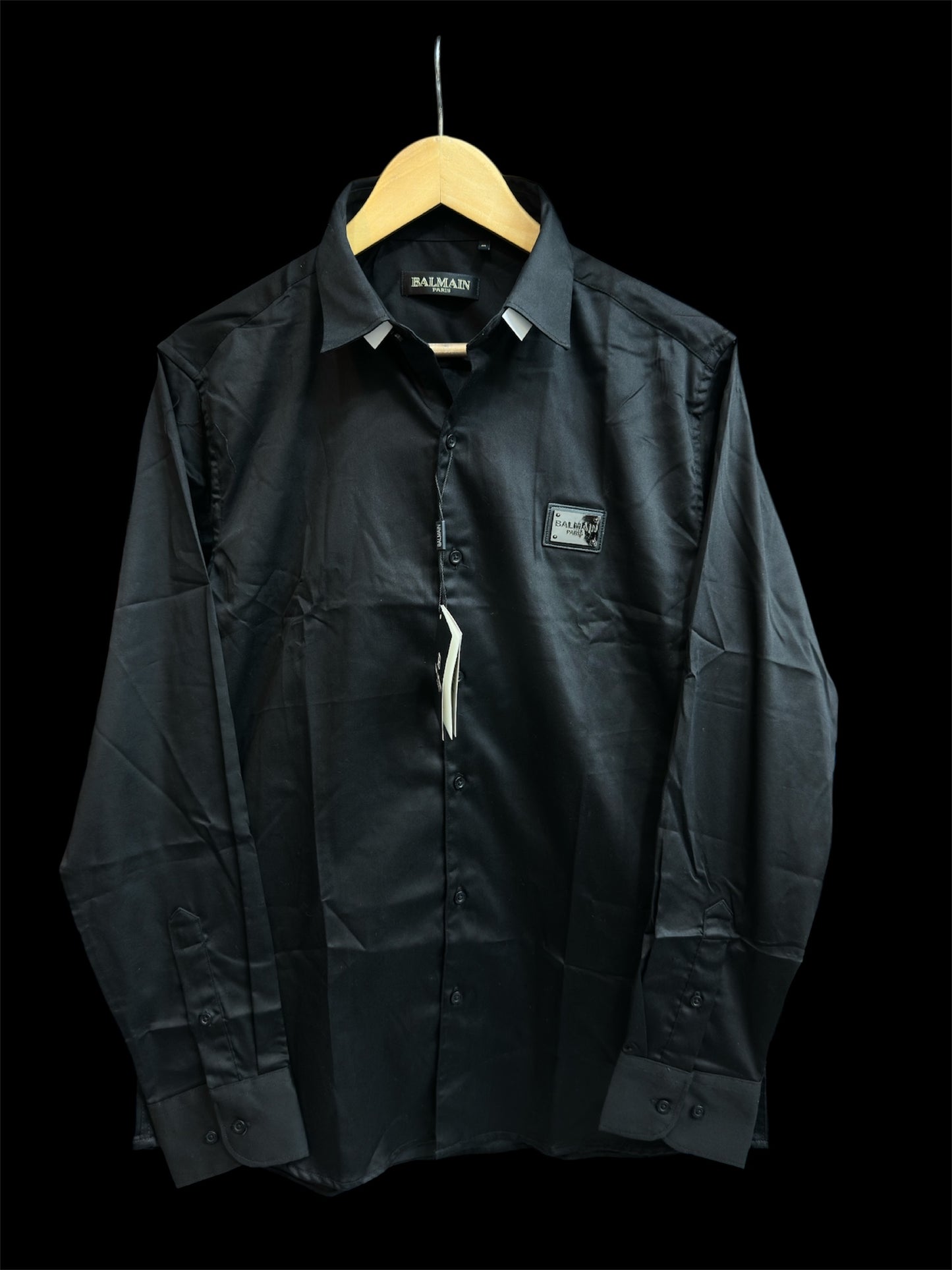 BALMAIN PARIS STEEL LOGO BLACK SHIRT