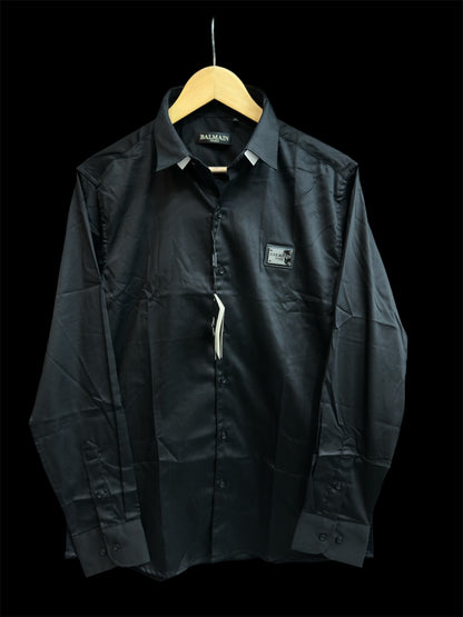 BALMAIN PARIS STEEL LOGO BLACK SHIRT