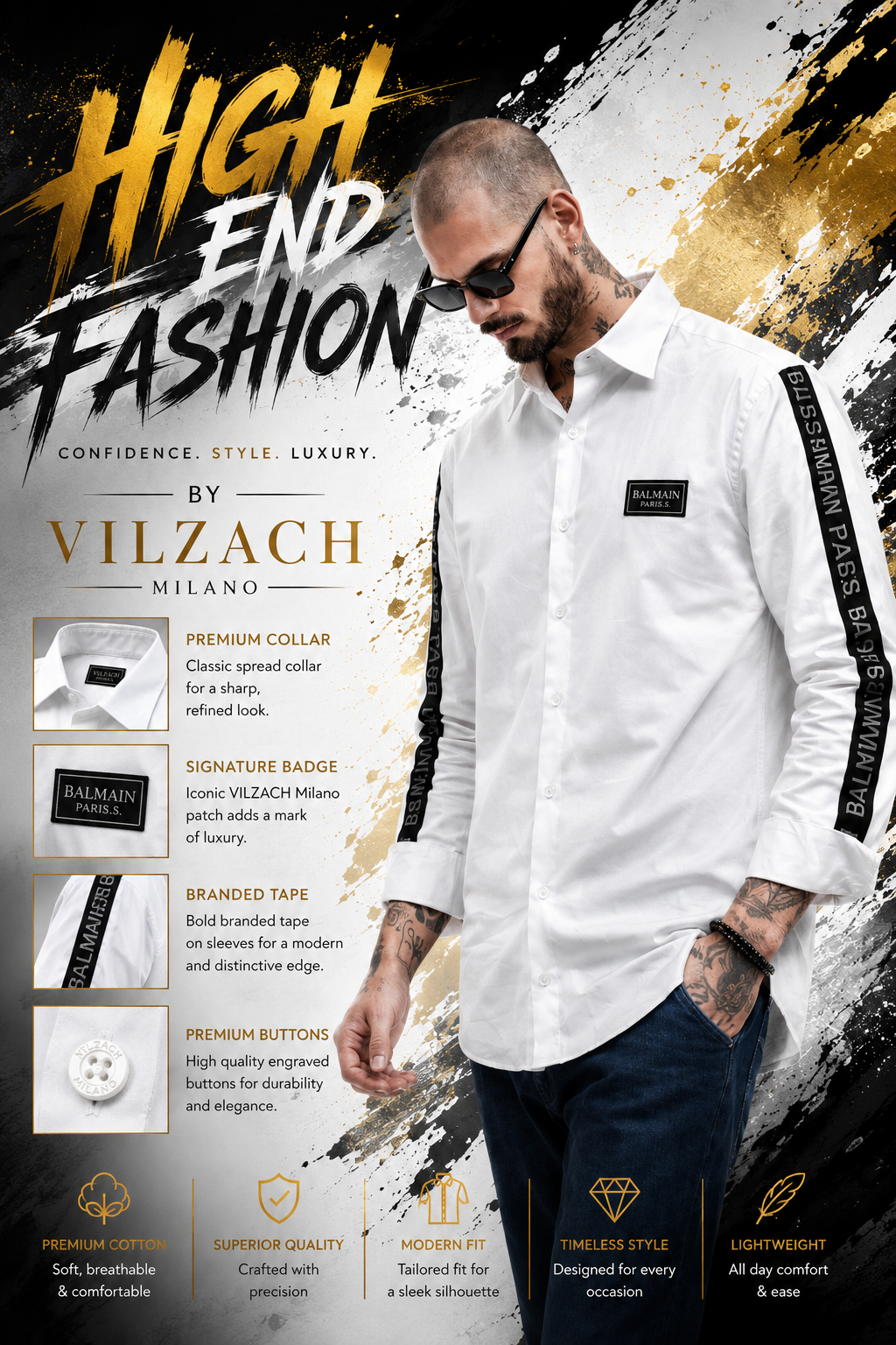 BALMAIN SIDE STRIP WHITE SHIRT