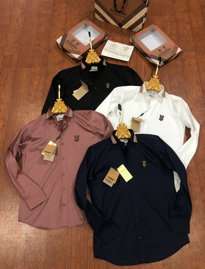 BURBERRY SHIRT COLLAR STRIP BLUE SHIRT