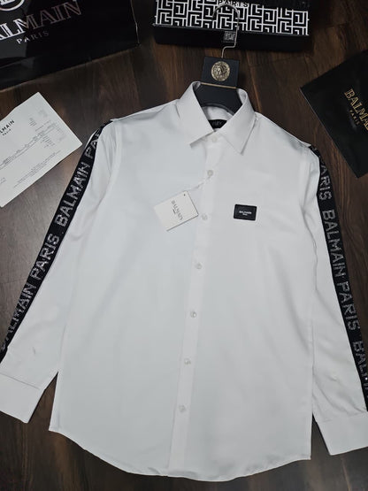 BALMAIN PARIS DAIMOND SIDE STRIP WHITE SHIRT