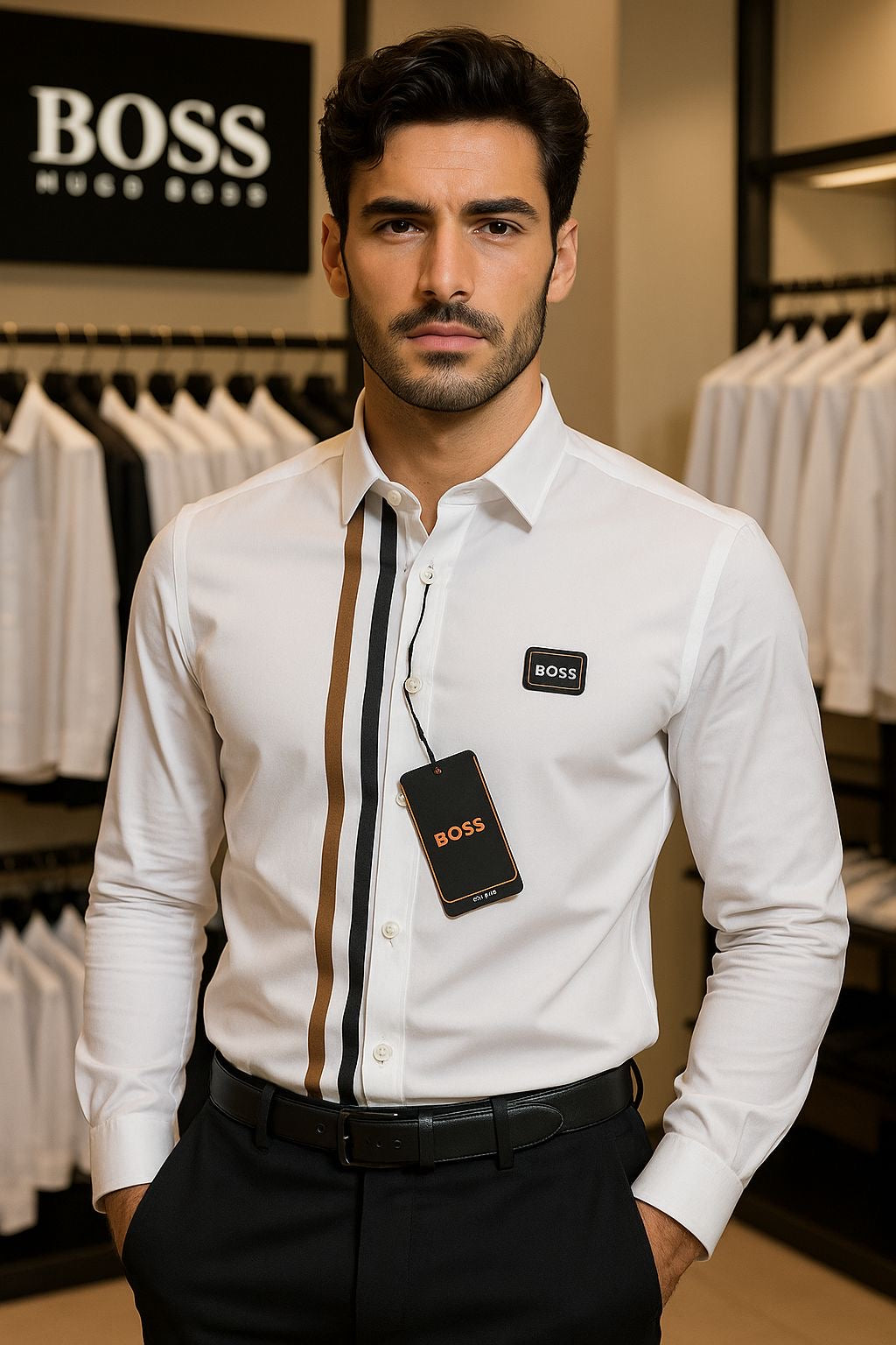 BOSS FRONT STRIP WHITE SHIRT