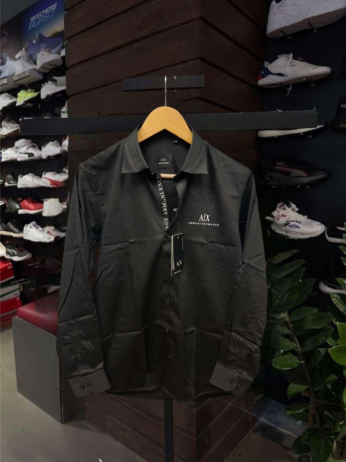 ARMANI EXCHANGE AX FRONT BUTTON PRINT BLACK SHIRT