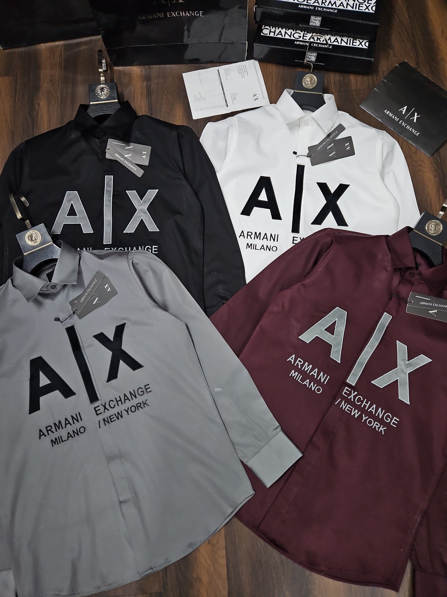 ARMANI EXCHANGE AX VELVET PRINT BLACK SHIRT