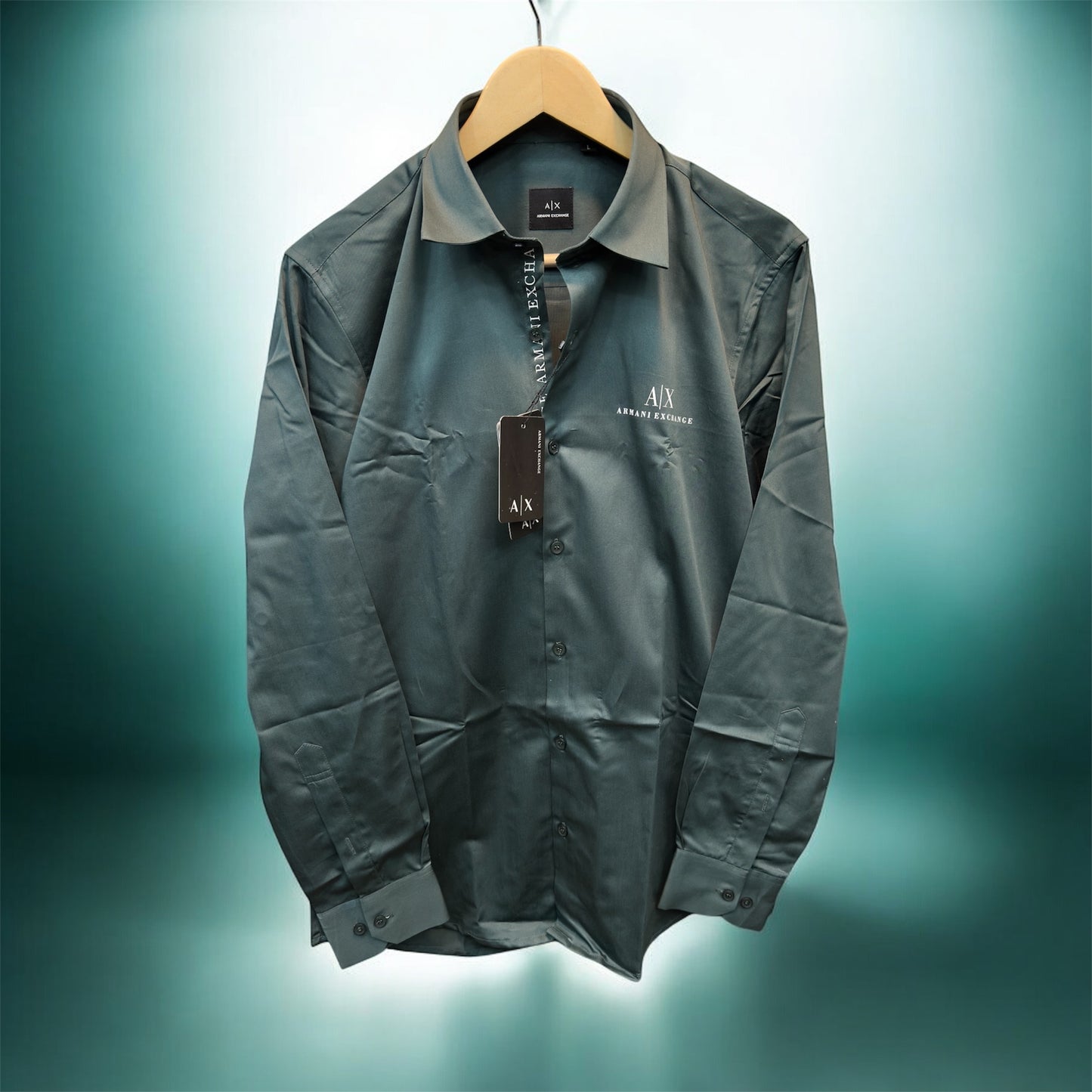 ARMANI EXCHANGE AX FRONT BUTTON PRINT SEE GREEN SHIRT