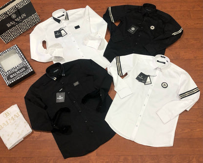 Balmain Paris Black White collar strip shirt