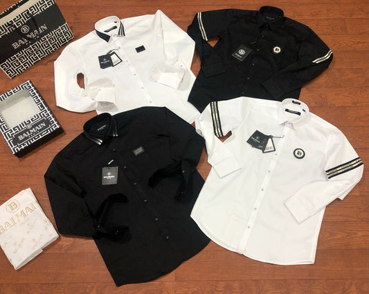 Balmain Paris Black White sleeve strip shirt
