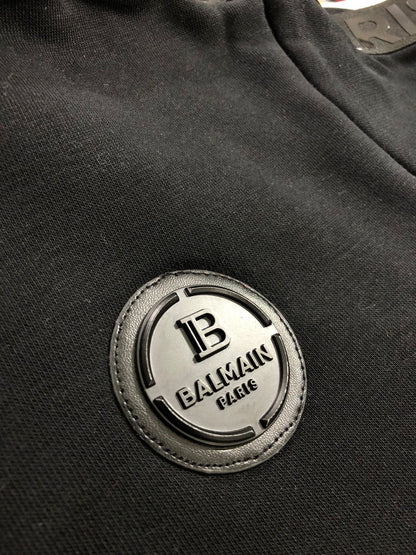 BALMAIN PARIS SLEEVE EMBROIDERY BLACK HOODY