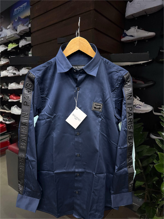BALMAIN PARIS SIDE STRIP BLUE SHIRT