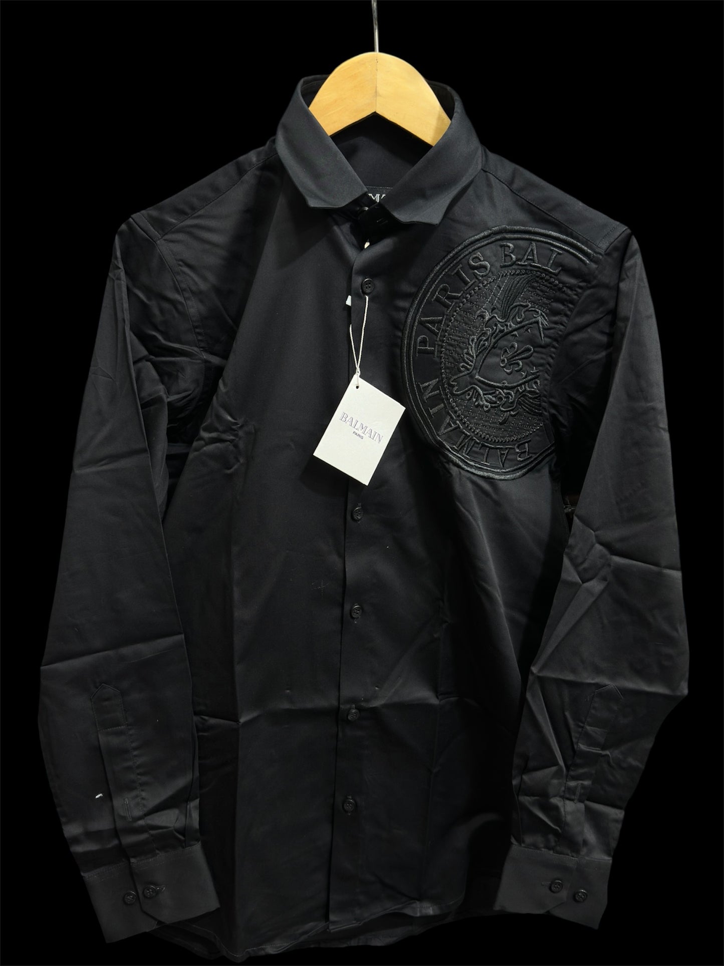 BALMAIN PARIS EMBROIDERY LOGO BLACK SHIRT