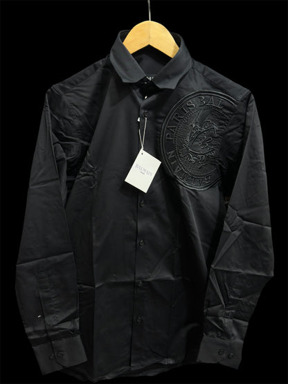 BALMAIN PARIS EMBROIDERY LOGO BLACK SHIRT
