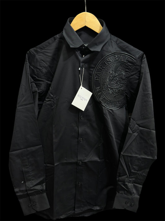 BALMAIN PARIS EMBROIDERY LOGO BLACK SHIRT